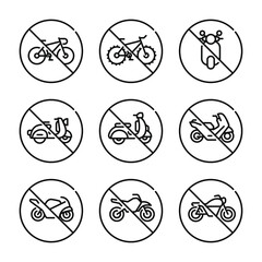 Prohibition motorcycle symbol set vector. No motorcycle sign symbol set vector
