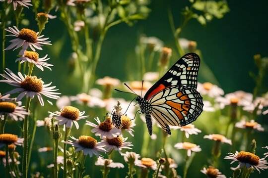 marco shots beautiful nature scane closeup beautiful butterfly sitting on the flower in a summer gaeden-