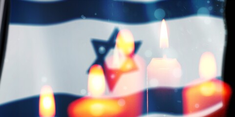 Burning candle and national Israel flag Remembrance Day