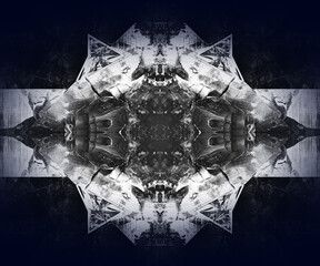 Gothic horror symmetrical image based on hand drawn monochromatic acrylic painting