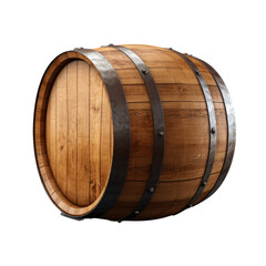 Antique oak wooden barrel set for winery and distillery, isolated on white transparent background, PNG