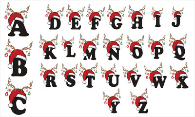 Christmas Alphabet, A-Z Letters Christmas Alphabet. Vector illustration.