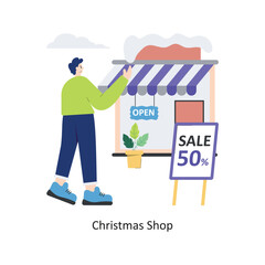 Christmas Shop vector Flat Design illustration. Symbol on White background EPS 10 File