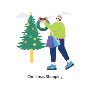 Christmas Shopping vector Flat Design illustration. Symbol on White background EPS 10 File