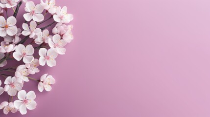 Fototapeta na wymiar Bouquet of Cherry Blossom flowers on a Pastel Purple background. Beautiful spring flowers. Copy space. Happy Women's Day, Mother's Day, Valentine's Day, Easter. Card.