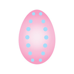 Easter pink egg with blue circles and dots on a transparent and white background. Isolated close-up element to decorate Easter greeting card design. Holiday vector cartoon flat illustration.