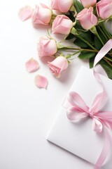 Elegant Valentine's Day Card with Pink and White Roses on White Background