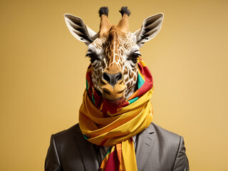 Elegant Giraffe character with a colorful scarf