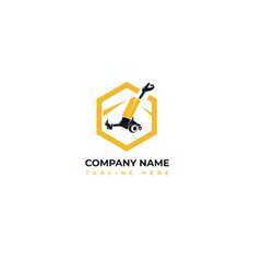 Naklejka premium electric tugger vector logo perfect for kitchen design and fabrication company that professional, high end, and trendy 