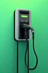 Electric Vehicle Charger on Green Wall, Green Energy