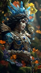Fototapeta premium Krishna in Asian garb. Generative Ai.