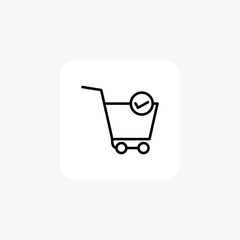 Cart, tickmark, shopping, confirmation line icon, outline icon, pixel perfect icon