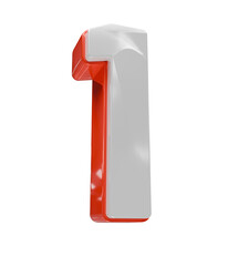 3D Red white number 1. icon isolated on transparent background. 3D Rendering