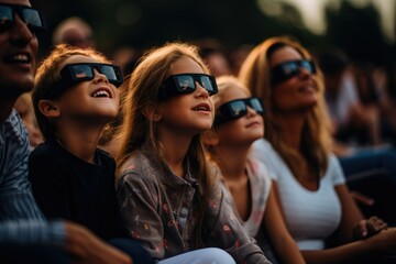 Family and Friends Enjoying a Solar Eclipse Together with Protective Eyewear