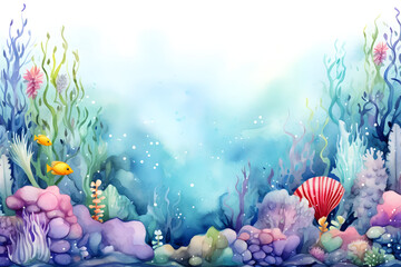 Fototapeta na wymiar Fish in underwater. Sea life background in watercolor background.