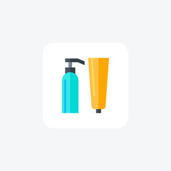 Cosmetics, bottle, packaging, beauty, skincare, container flat color icon, pixel perfect icon