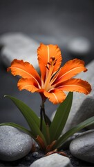 Obraz na płótnie Canvas orange lily flower with blurred stone background