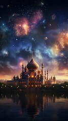 Obraz premium Lovely night sky with bright fireworks. Generative Ai.