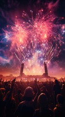 Fototapeta na wymiar Fireworks in the background of a music event. Generative Ai.