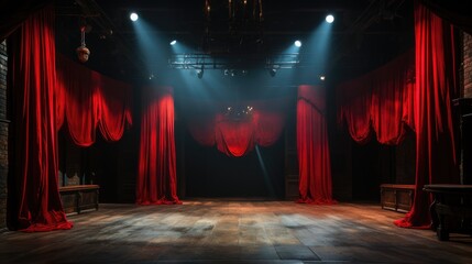 Velvet Red Theater Curtains Ready for Performance Start.