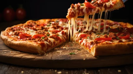 Foto op Plexiglas tomato sauce pizza food this illustration pepperoni crust, dough marinara, mozzarella garlic tomato sauce pizza food this © vectorwin