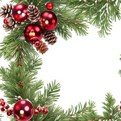 Fototapeta na wymiar Christmas green fir and red holly berry background ,Christmas Background with Lush Green Fir and Scarlet Holly Berries