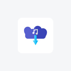 Music download, Digital music acquisition, Audio file retrieval, flat color icon, pixel perfect icon