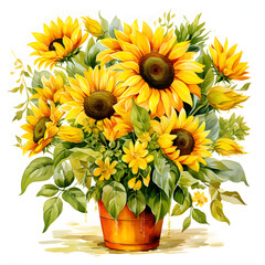 Sunflowers, Flowers, Watercolor illustrations