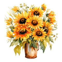 Sunflowers, Flowers, Watercolor illustrations