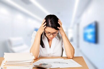 Glaucoma Concept. Woman Tired After Working