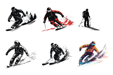 Winter ice snow sports silhouette vector - obrazy, fototapety, plakaty