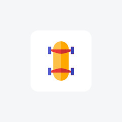 Skateboard, skating, deck, wheels flat color icon, pixel perfect icon