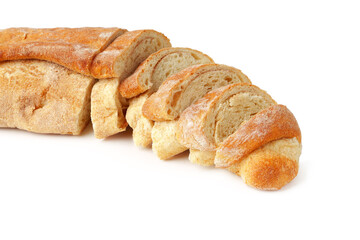 Sliced sourdough bread isolated on white background