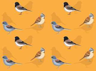 Bird Junco Sparrow Cartoon Cute Seamless Wallpaper Background