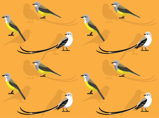 Fototapeta premium Bird Kingbird Flycatcher Cartoon Cute Seamless Wallpaper Background