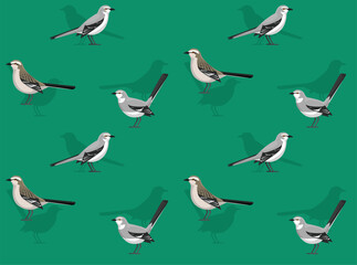 Bird Mockingbird Cartoon Cute Seamless Wallpaper Background