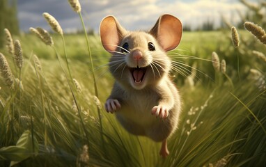 Amusing Mouse Frolicking on Grass