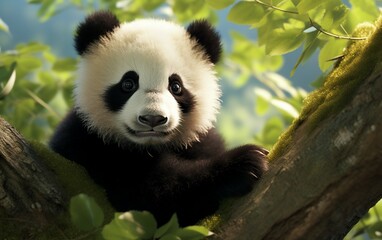 Panda sitting on tree