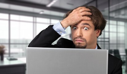 Glaucoma Concept. Man Tired After Working