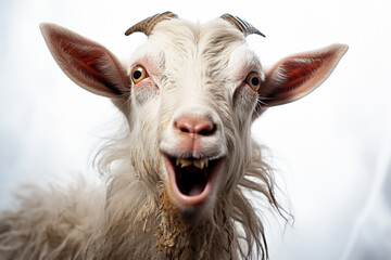Portrait of a goat showing its tongue - obrazy, fototapety, plakaty