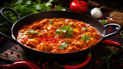 exotic red indian food sizzling illustration vibrant fiery, rich authentic, tangy mouthwatering...