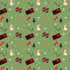 Vector seamless flat pattern with icons of Happy New Year and Christmas Day. Vector illustration