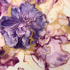 Ethereal Purple and Gold Abstract Floral Art Piece
