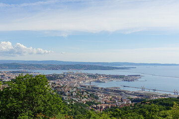 Fototapeta na wymiar Panoramic view of the bay and the port in Trieste, Italy city. High quality photo