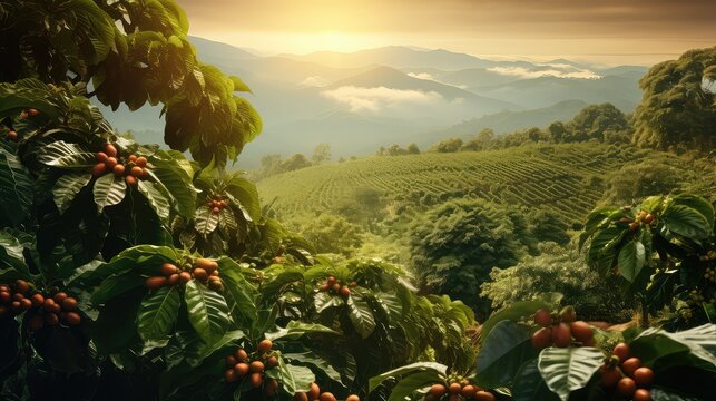 bean natural coffee drink coffee plantation scene illustration farm agriculture, food background, plant nature bean natural coffee drink coffee plantation scene
