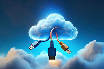 Digital data cloud storage and computing concept.