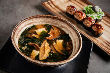 japanese lunch on the dark background