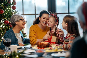 family celebrating Christmas