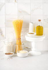 Ingredients for making spaghetti pasta