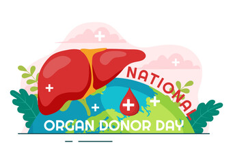 National Organ Donor Day Vector Illustration on 14 February with Kidneys, Heart, Lungs or Liver for Transplantation and Healthcare in Flat Background